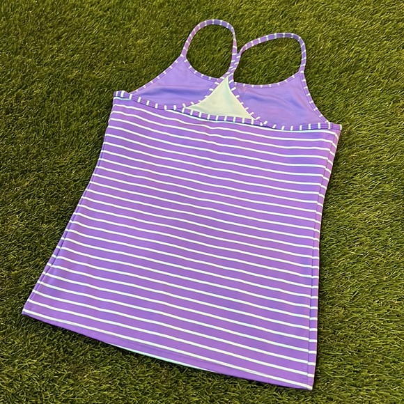 Athleta Girl Tank Top Racerback Size XL (14) Blue Striped - Picture 2 of 4